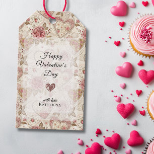 Vintage Rustic Roses Happy Valentines Day Gift Tags