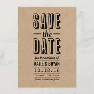 Vintage Rustic Save the Date Card   Kraft Paper