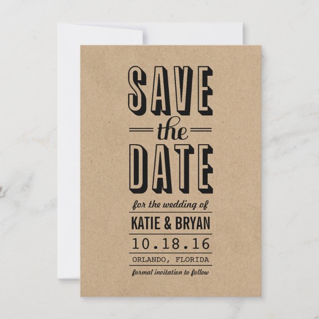 Vintage Rustic Save the Date Card | Kraft Paper (Front)