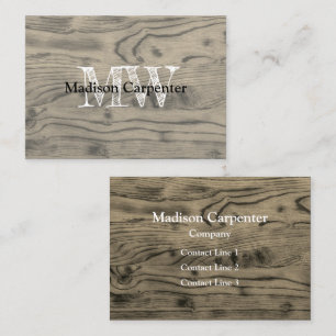 Vintage rustic sepia burnt wood Carpenter Monogram Business Card