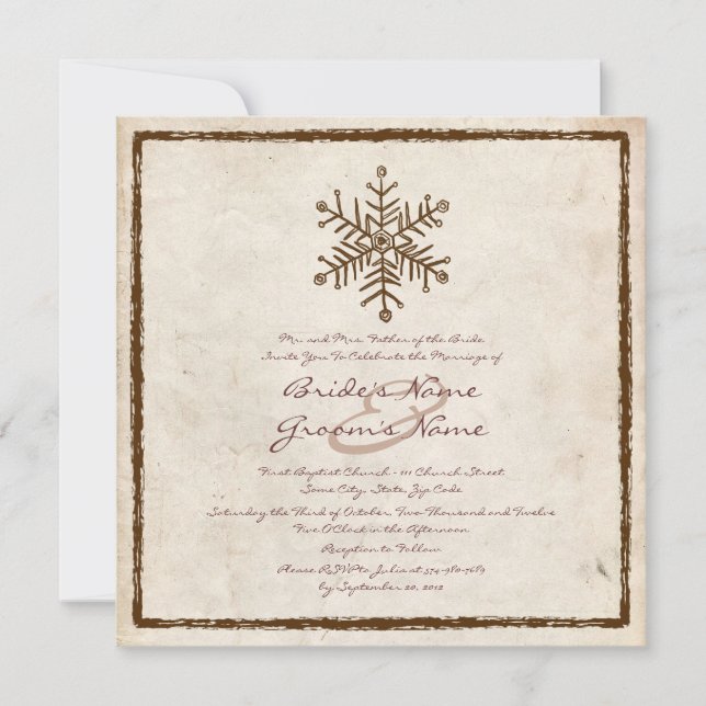 Vintage Rustic Snowflake Wedding Invitation (Front)