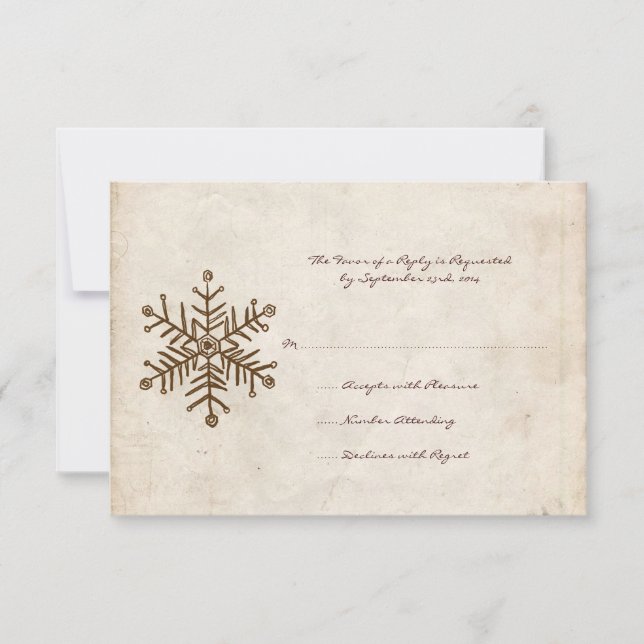 Vintage Rustic Snowflake Wedding RSVP card (Front)