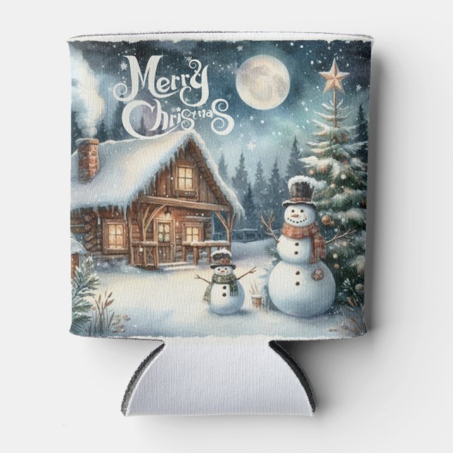 Vintage/Rustic/Snowman/Christmas Can Cooler (Front)