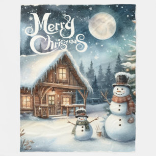 Vintage/Rustic/Snowman/Christmas Fleece Blanket