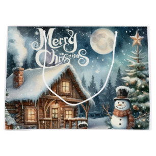 Vintage/Rustic/Snowman/Christmas Large Gift Bag
