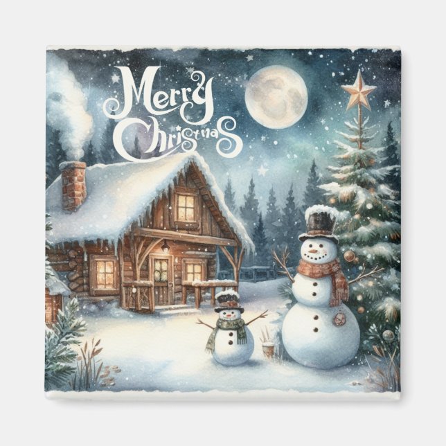 Vintage/Rustic/Snowman/Christmas Magnet (Front)
