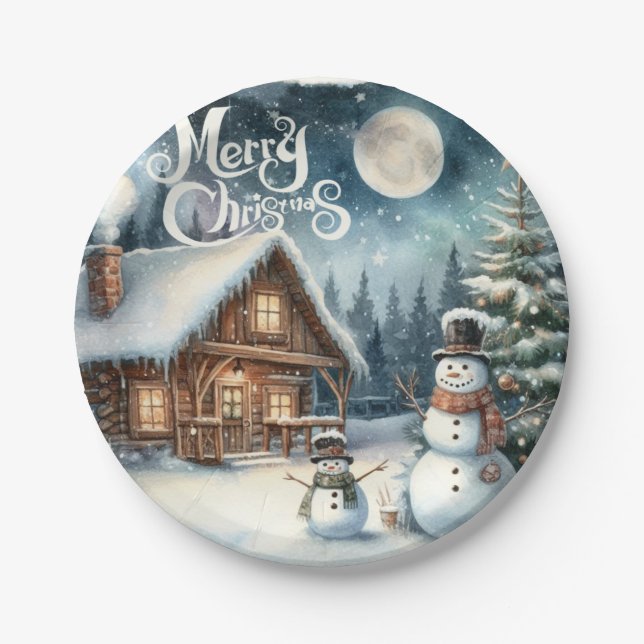 Vintage/Rustic/Snowman/Christmas Paper Plate (Front)