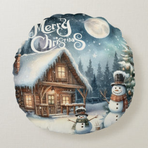 Vintage/Rustic/Snowman/Christmas Round Pillow