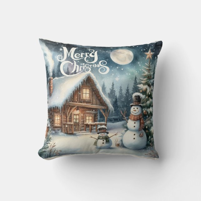 Vintage/Rustic/Snowman/Christmas Throw Pillow (Front)