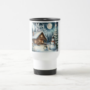 Vintage/Rustic/Snowman/Christmas Travel Mug