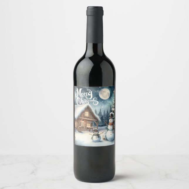 Vintage/Rustic/Snowman/Christmas Wine Label (Front)
