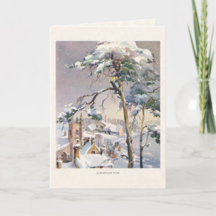 Vintage Rustic Snowy Winter Chistmas Village Holiday Card