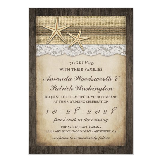 Vintage Rustic Starfish Beach Wedding Invitations