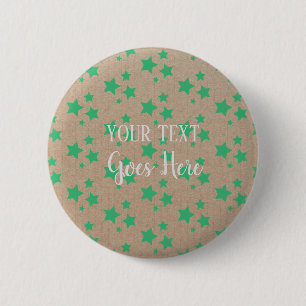 Vintage Rustic Stars Pattern Kraft Paper Green 2 Inch Round Button