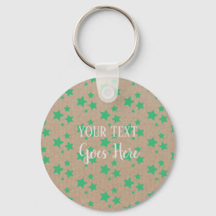 Vintage Rustic Stars Pattern Kraft Paper Green Keychain
