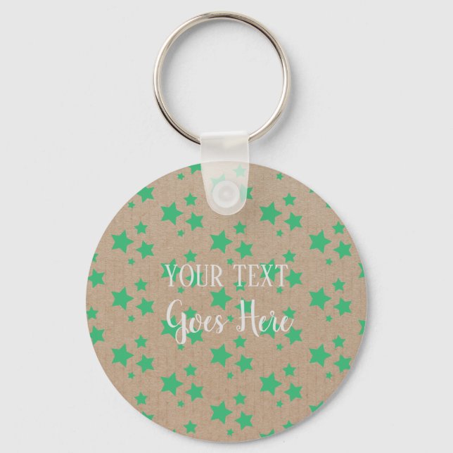 Vintage Rustic Stars Pattern Kraft Paper Green Keychain (Front)