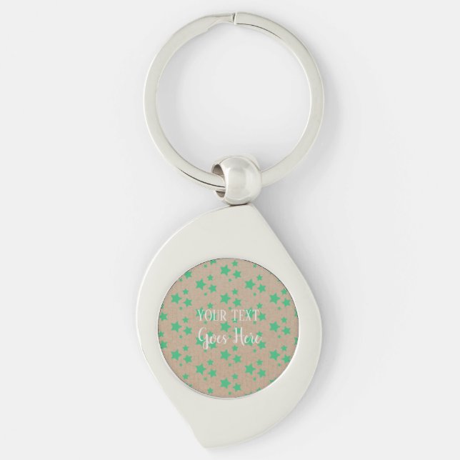 Vintage Rustic Stars Pattern Kraft Paper Green Keychain (Front)