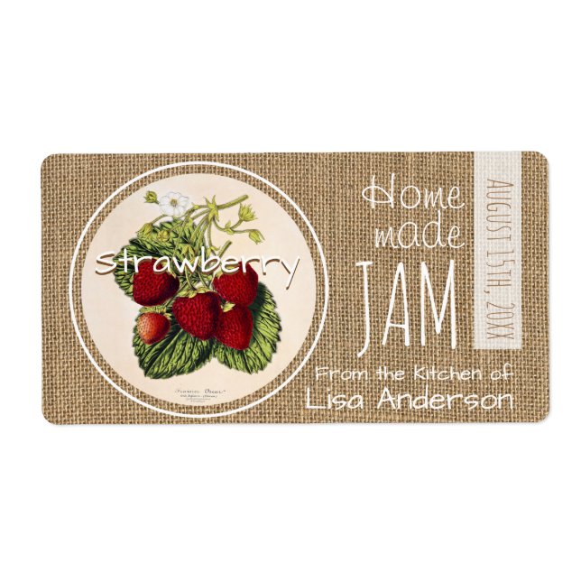 Vintage Rustic Strawberry Jam personalized H Label (Front)