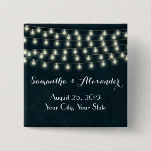 Vintage Rustic String Lights Navy Blue Wedding 2 Inch Square Button