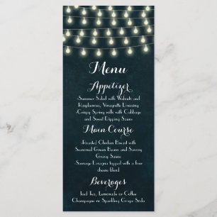 Vintage Rustic String Lights Navy Blue Wedding Menu