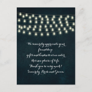 Vintage Rustic String Lights Navy Blue Wedding Postcard