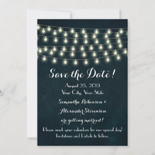 Vintage Rustic String Lights Navy Blue Wedding Save The Date