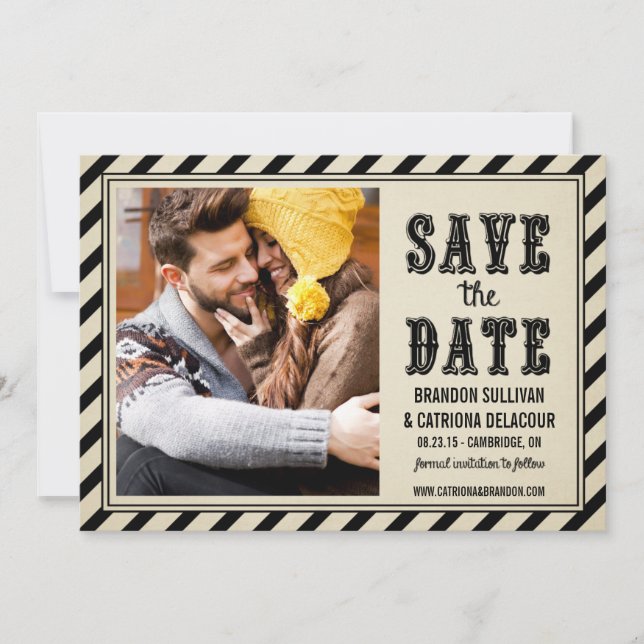 Vintage Rustic Stripes Save the Date Announcement (Front)