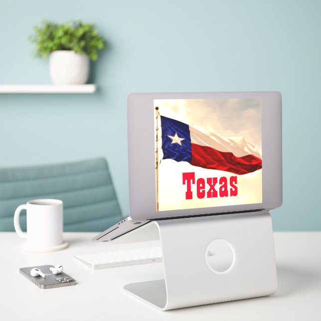 Vintage Rustic Style Texas Flag Sticker (Laptop On Desk)