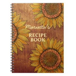 Vintage Rustic Sunflower Cute Personalized Recipe Notebook