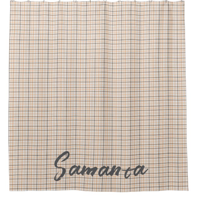Vintage rustic tartan plaid beige grey name (Front)