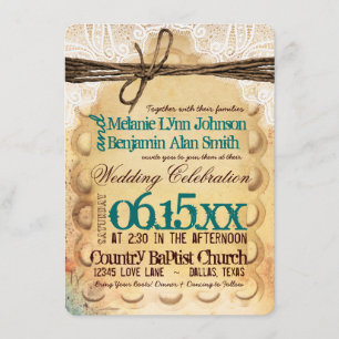 Vintage Rustic Teal Typography Wedding Invitations