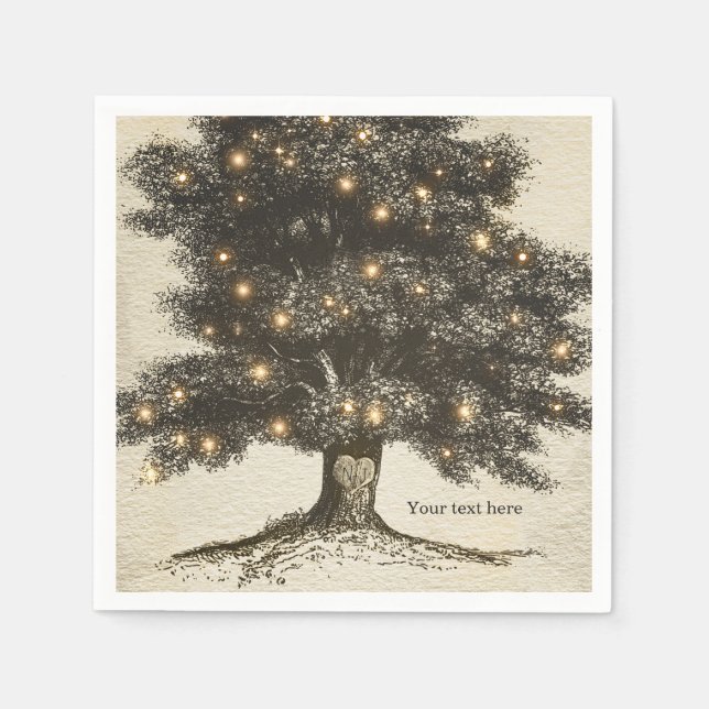 Vintage Rustic Tree & Lights Wedding Reception Napkin (Front)