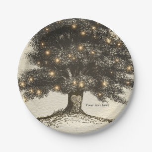Vintage Rustic Tree & Lights Wedding Reception Paper Plate