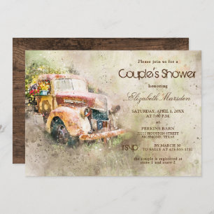 Vintage Rustic Truck Trendy Couple's Shower Invitation