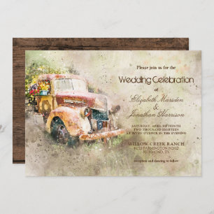 Vintage Rustic Truck Trendy Wedding Invitation