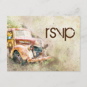 Vintage Rustic Truck Wedding RSVP Enclosure Invitation Postcard