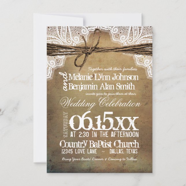 Vintage Rustic Typography Wedding Invitations (Front)