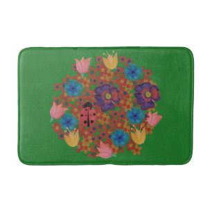 vintage rustic watercolor flowers pattern bath mat