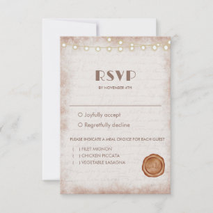 Vintage Rustic Watercolor Romantic String Lights I RSVP Card
