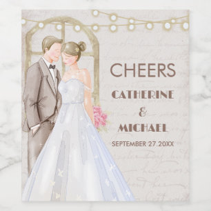 Vintage Rustic Watercolor Romantic String Lights  Wine Label