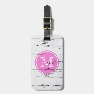 Vintage rustic white wood girly pink monogram luggage tag