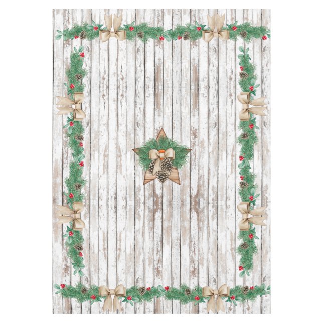 Vintage rustic white wood wooden star Christmas Tablecloth (Front)
