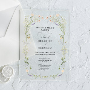 Vintage Rustic Wildflower Engagement Party Acrylic Invitations