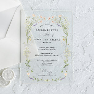 Vintage Rustic Wildflower Wedding Bridal Shower Acrylic Invitations