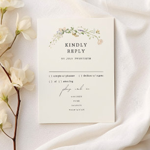 Vintage Rustic Wildflower Wedding Menu RSVP Card