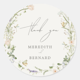 Vintage Rustic Wildflower Wedding Thank You Favour Classic Round Sticker