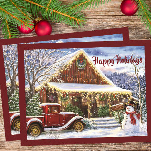 Vintage Rustic Winter Christmas Country Store Postcard