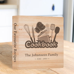 Vintage Rustic Wood Brown Elegant Family Cookbook Binder