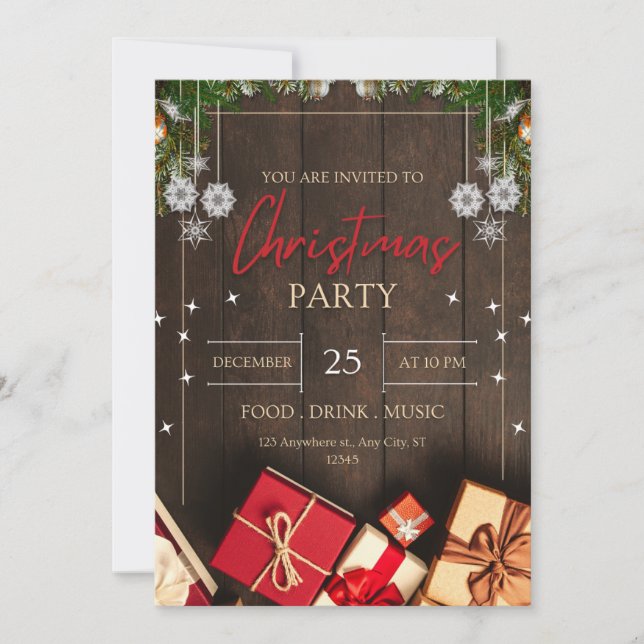 Vintage  rustic wood snow Christmas  Invitation (Front)