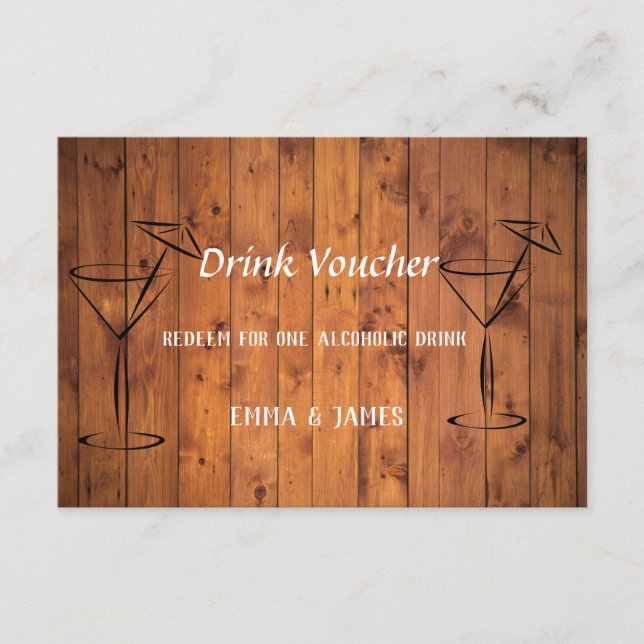 Vintage Rustic Wood Wedding Drink Voucher Card (Front)